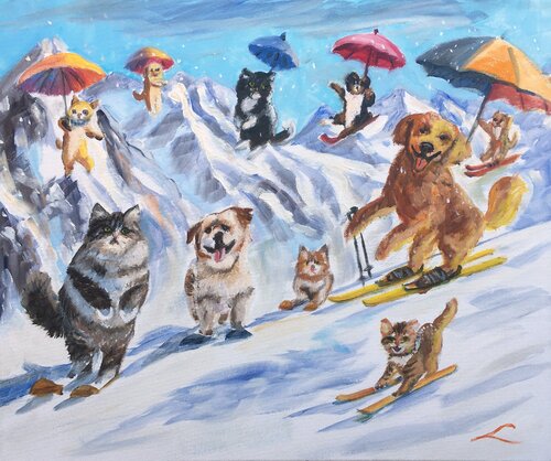 Snowing cats and dogs von Elena Sokolova, Malerei kaufen auf Singulart