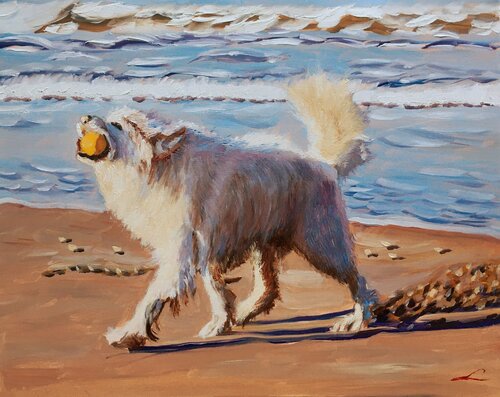 Dog at the sea 6 von Elena Sokolova, Malerei kaufen auf Singulart