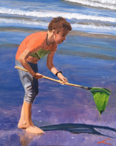 Boy with a fishing net di Elena Sokolova, Pittura in vendita su Singulart