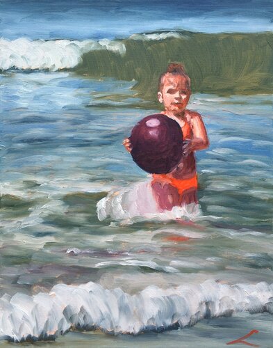 Girl with a ball von Elena Sokolova, Malerei kaufen auf Singulart