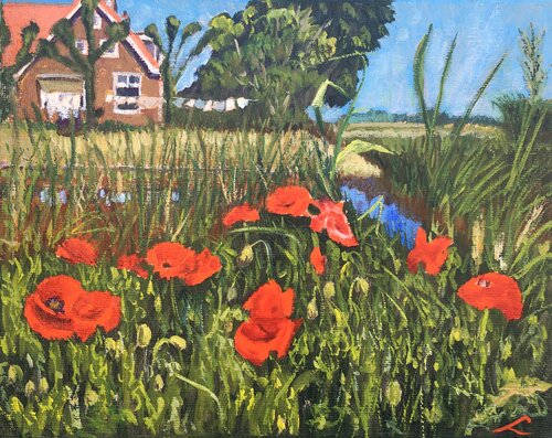 Landscape with poppies 2 par Elena Sokolova, Peinture en vente sur Singulart