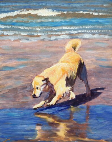 Dog at the sea 4 van Elena Sokolova, Schilderij te koop op Singulart
