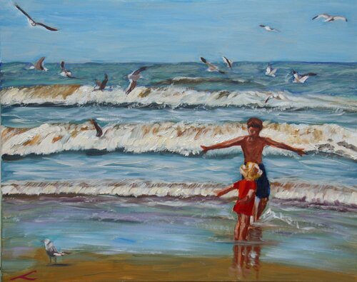 Flying with seagulls von Elena Sokolova, Malerei kaufen auf Singulart