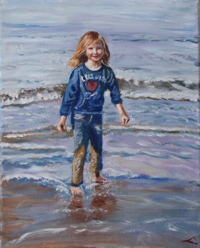 Happy with sea and sand von Elena Sokolova, Malerei kaufen auf Singulart