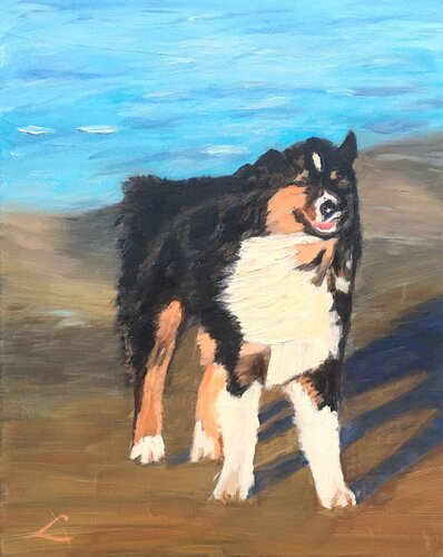 Windy day dog de Elena Sokolova, Pintura a la venta en Singulart