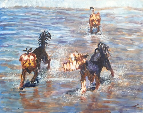 Wet doggies by Elena Sokolova, 회화 for Sale on Singulart
