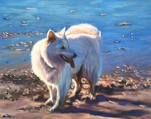 Dog at the sea 3 van Elena Sokolova, Schilderij te koop op Singulart
