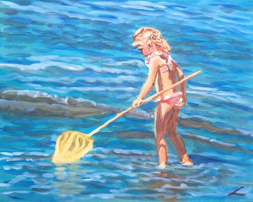 Girl with a fishing net von Elena Sokolova, Malerei kaufen auf Singulart