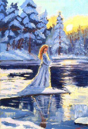 Winter scene van Elena Sokolova, Schilderij te koop op Singulart