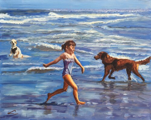 Running with wet dogs von Elena Sokolova, Malerei kaufen auf Singulart