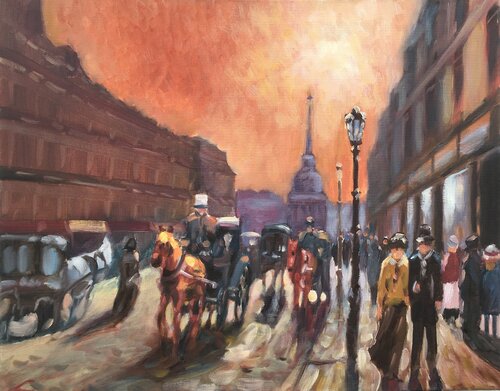 Retro city improvisation 4 di Elena Sokolova, Pittura in vendita su Singulart