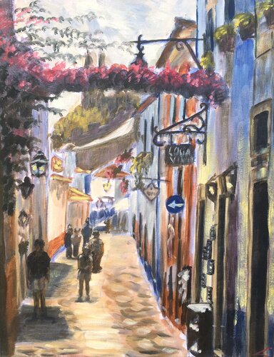The street of Obidos van Elena Sokolova, Schilderij te koop op Singulart