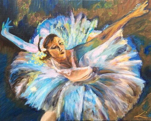 Ballerina in mid-flight par Elena Sokolova, Peinture en vente sur Singulart