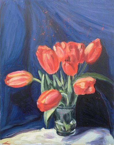 Red tulips de Elena Sokolova, Pintura a la venta en Singulart