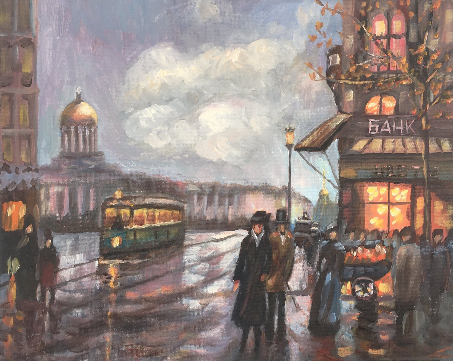 Retro city improvisation 6 Elena Sokolova Origineel schilderij te koop