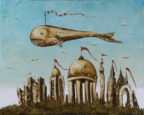 Big Fish - die dicken Fische schwimmen im großen Teich by Andreas Curts, Painting for Sale on Singulart