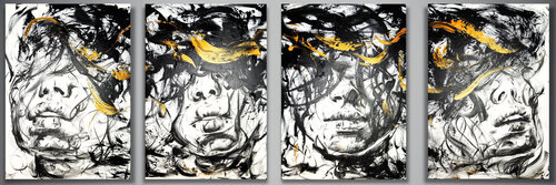 ► “The abstract rare GOLD-BLACK gods and nobles in the erasure of space and time” № I (XXL) van Daniel Witschkanow, Schilderij te koop op Singulart