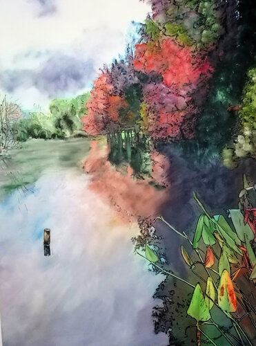 .... herbstlicher Park - .... Autumnal park. par Gerd Zimmermann (ZIMMERMANN-Formanist Art), Peinture en vente sur Singulart