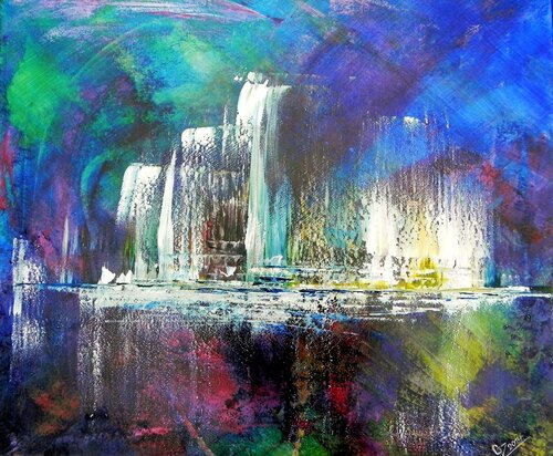 ... the waters cascade down. by Gerd Zimmermann (ZIMMERMANN-Formanist Art), Painting for Sale on Singulart