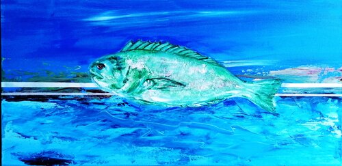 Dorade - dem Netz des Fischers entkommen II di Gerd Zimmermann (ZIMMERMANN-Formanist Art), Pittura in vendita su Singulart