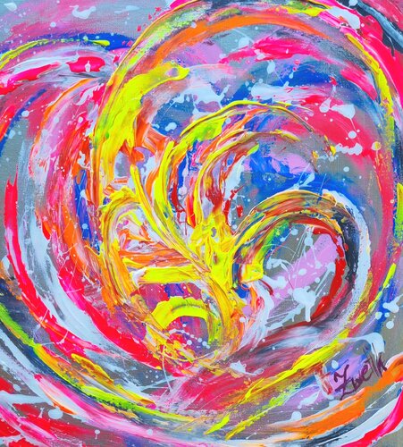Abstract Neon Flame of Joy in pink, orange, yellow and blue von Lena Zwetik, Malerei kaufen auf Singulart