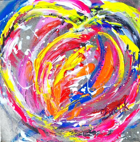 Abstract Neon Heartbeat of Colors in pink, yellow, orange, blue von Lena Zwetik, Malerei kaufen auf Singulart
