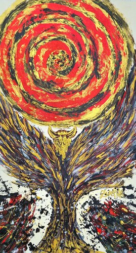 Abstract Rise of the Phoenix - gold, black & red metallic di Lena Zwetik, Pittura in vendita su Singulart