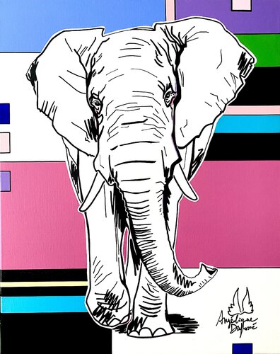 Éléphant bientôt Rose by Angélique Dufossé, 油畫 for Sale on Singulart