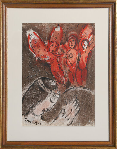 Sarah and the Angels from Drawings for the Bible di Marc Chagall, Stampa in vendita su Singulart