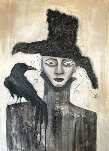 Die Botschaft des Raben van Cornelia Hauch, Schilderij te koop op Singulart