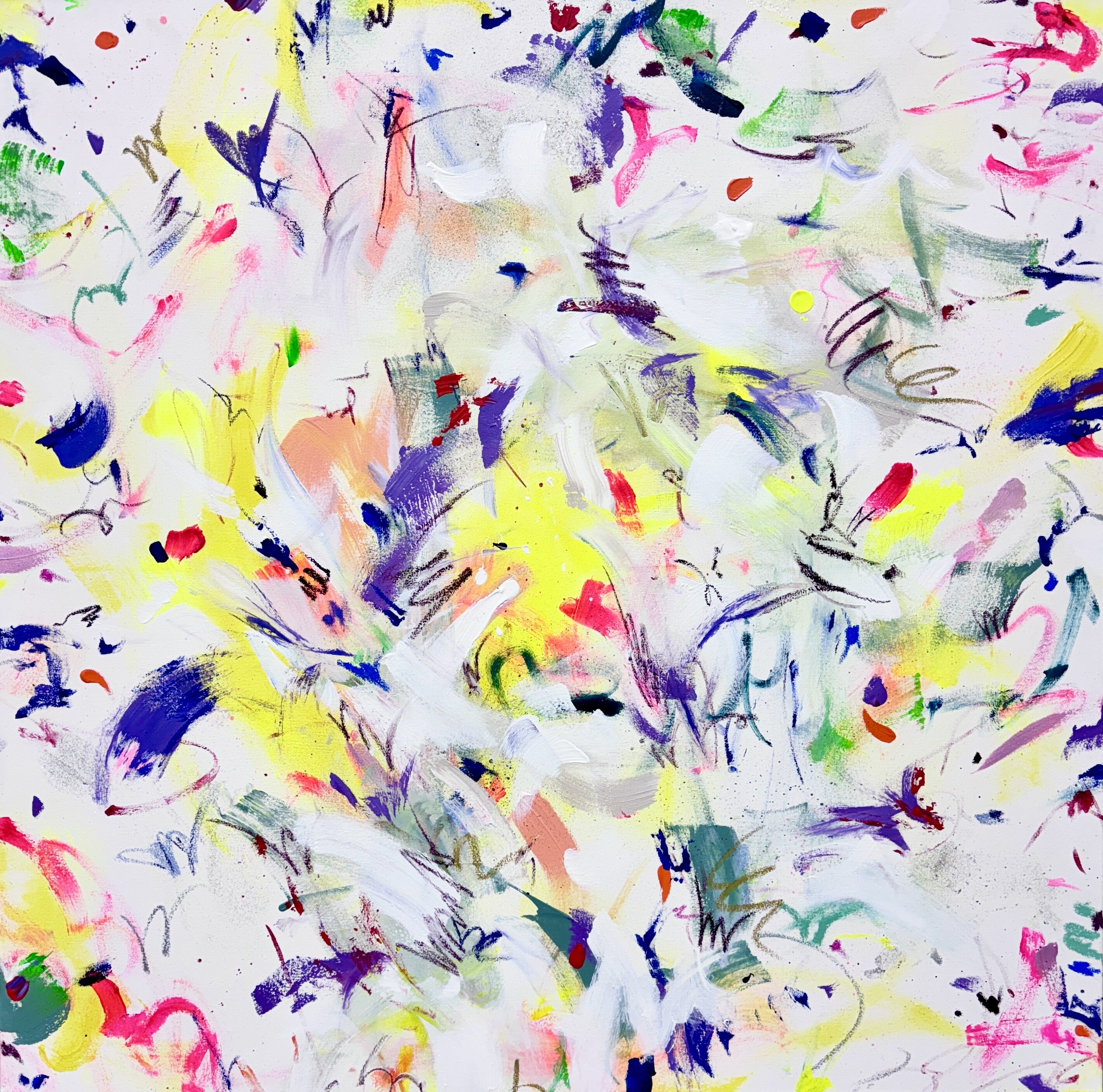 Happiness – neon gelb Bild Kunstwerk, abstrakte Malerei, Gemälde, ungerahmt