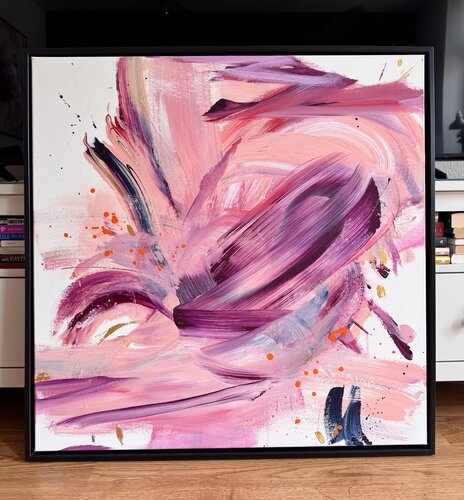 Yes! – rosa Bild dynamisch, gerahmt in schwarz by Diana Alb, Painting for Sale on Singulart