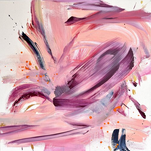 Yes! – rosa Bild dynamisch, gerahmt in schwarz par Diana Alb, Peinture en vente sur Singulart