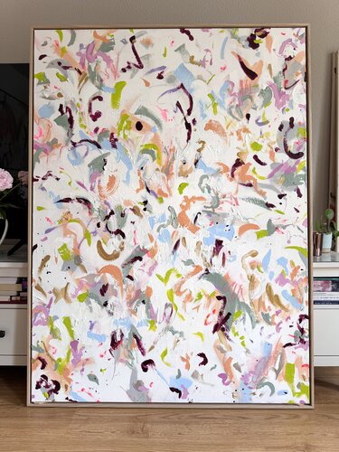 Happiness – pastell Farben, bunte Malerei, abstraktes Bild van Diana Alb, Schilderij te koop op Singulart