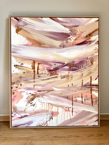 Deep - Kunstwerk beige Bild, gerahmt in Eiche de Diana Alb, Pintura a la venta en Singulart
