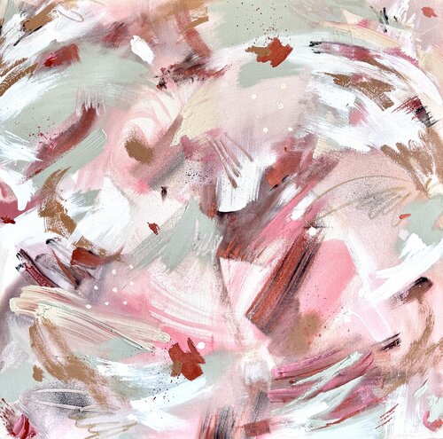 Soft – rosa, beige, salbei Bild Kunstwerk Malerei, gerahmt in weiß by Diana Alb, Painting for Sale on Singulart