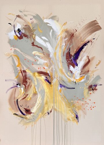 Buntes abstraktes Gemälde, gelb Bild Kunstwerk Leinwand (gerahmt in Eiche Echtholz) by Diana Alb, Painting for Sale on Singulart