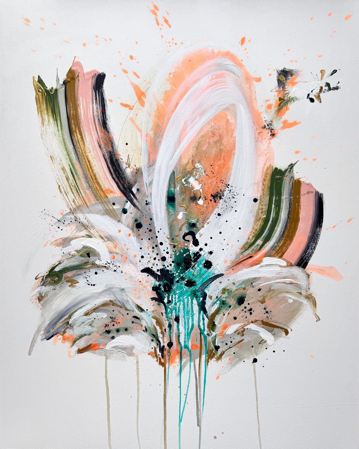 Orange Flow (Kunstwerk neon orange abstrakt) Diana Alb Originalgemälde zu verkaufen
