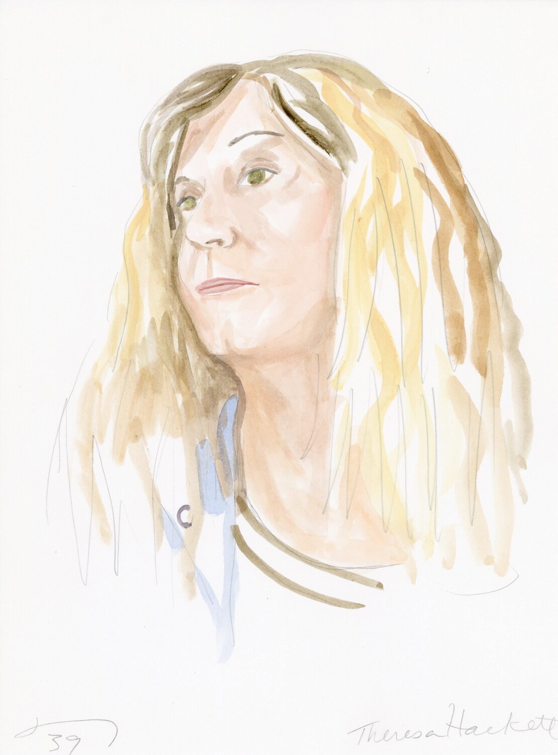 A Watercolor Portrait a Day #39 (Teri Hackett) Brenda Zlamany Stampa in vendita