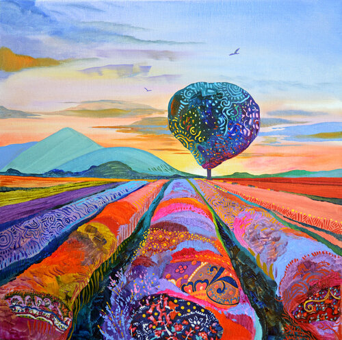 "Sunrise Over Purple Fields" van Silvia Pavlova, Schilderij te koop op Singulart