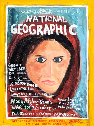 Contemporary Abstract Portrait of Sharbat Gula on 1985 National Geographic Cover di Tyler Casey, Pittura in vendita su Singulart