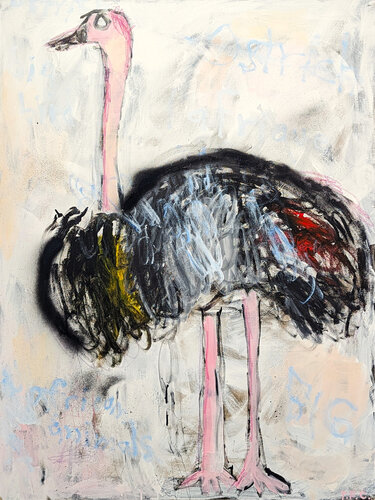 "Ostrich" Contemporary Pink & Black Toned Abstract Pop Art Animal Painting di Tyler Casey, Pittura in vendita su Singulart