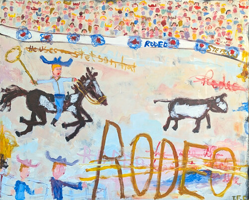 "Rodeo" Contemporary Gestural Abstract Painting of a Cow Roping Cowboy di Tyler Casey, Pittura in vendita su Singulart