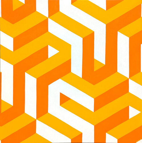Contemporary Yellow, Orange, and White Tessellated Geometric Abstract Painting van Austin Magruder, Schilderij te koop op Singulart
