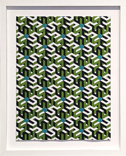 "Opposite Underlap" Contemporary Green and Aqua Hand Drawn Tessellated Abstract by Austin Magruder, Painting for Sale on Singulart