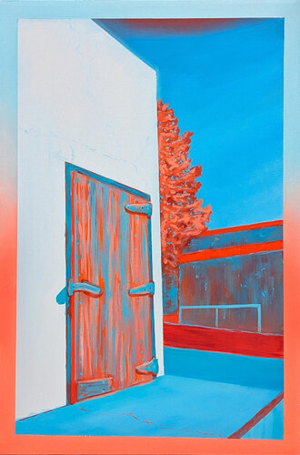 "Electric Door" Red and Blue Contemporary Abstract Landscape Painting van Nathan Sing, Schilderij te koop op Singulart