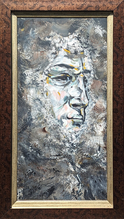 Contemporary Abstract Grey Toned Expressionist Figurative Portrait Painting Moisés Villafuerte