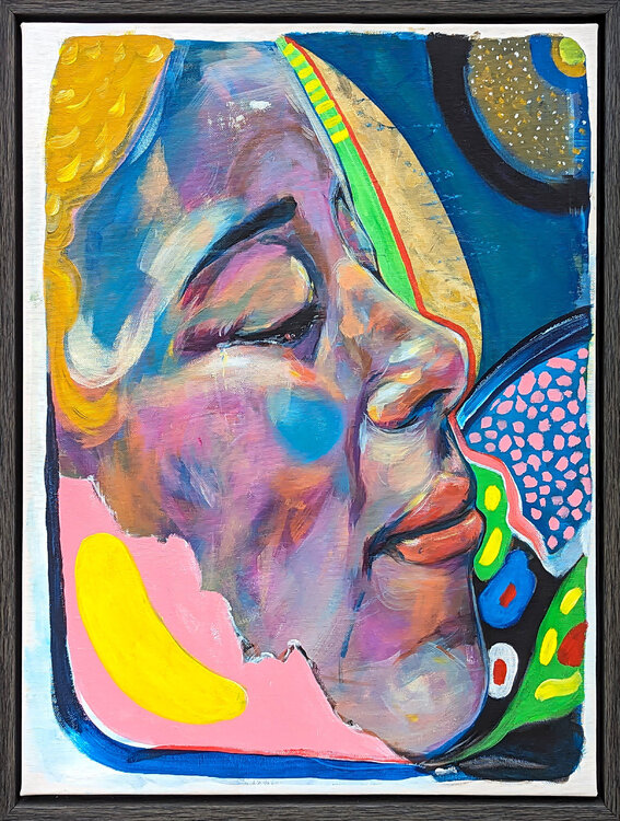 "Entering the Noise" Contemporary Abstract Colorful Figurative Portrait Painting Moisés Villafuerte