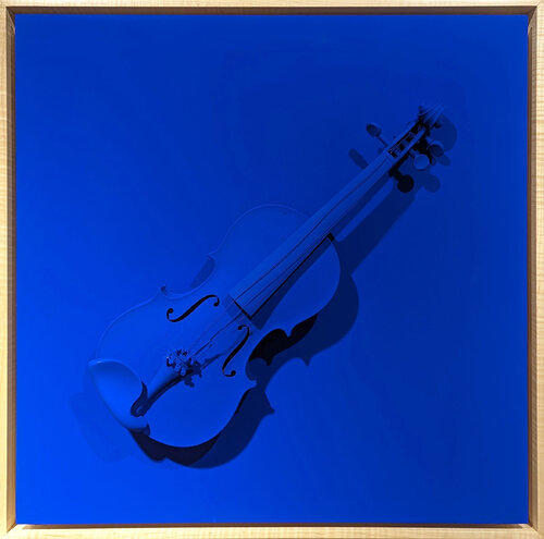 "Pearlman Blue" Contemporary Bright Blue Found Object Violin Sculpture Painting di Paul Reeves, Pittura in vendita su Singulart
