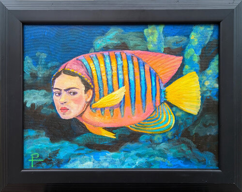 "Frida Fish" Contemporary Surrealist Jewel Toned Tropical Ocean Life Painting by Henry David Potwin, Painting for Sale on Singulart